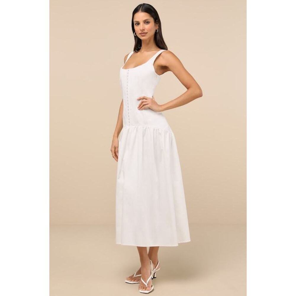 Lulus Kyla White Drop Waist Midi Dress - Size XL - Picture 1 of 2